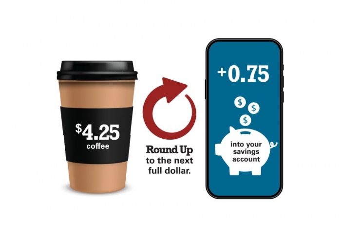 $4.25 coffee purchase puts $.75 in your savings with round up