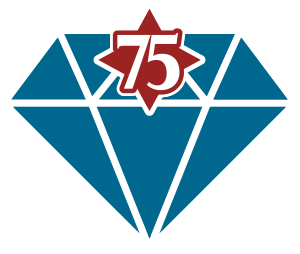 Diamond icon with seventy fifth in red north star