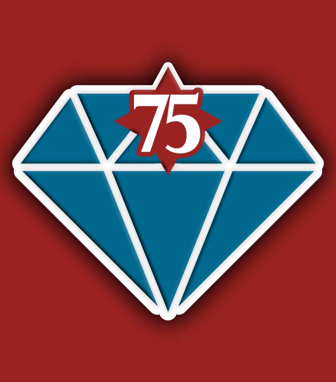 DIAMOND GRAPHIC WITH THE NUMBER SEVENTY FIVE INSIDE